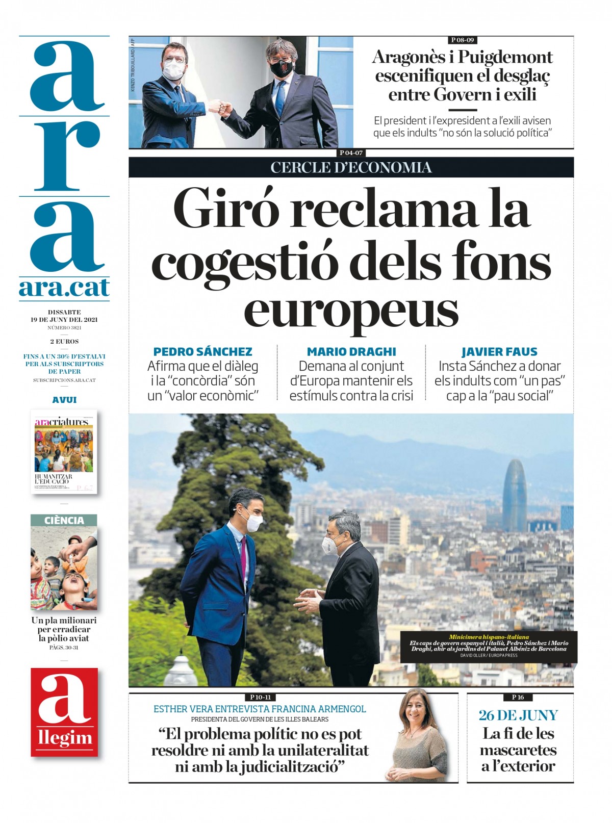 Portades | L'adeu a la mascareta monopolitza la premsa