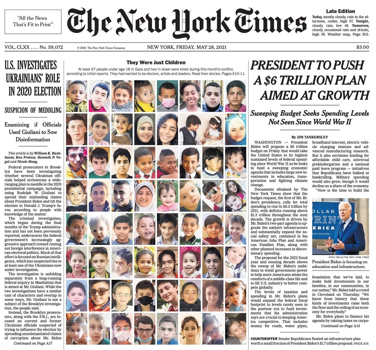 Impactant portada del «The New York Times» denunciant els bombardejos israelians a Gaza
