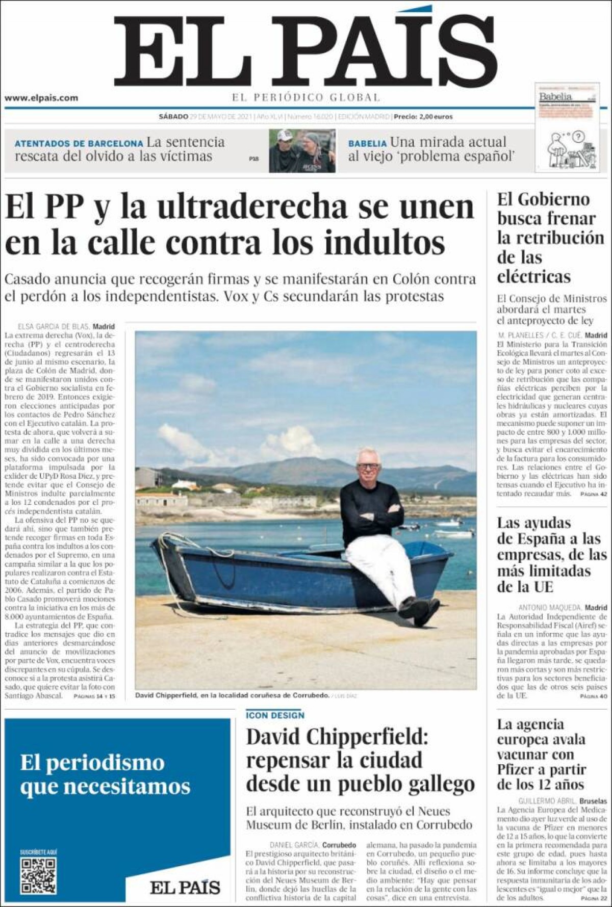 Portades | «El clamor contra els indults torna a unir els tres partits de dretes», a «El Periódico»