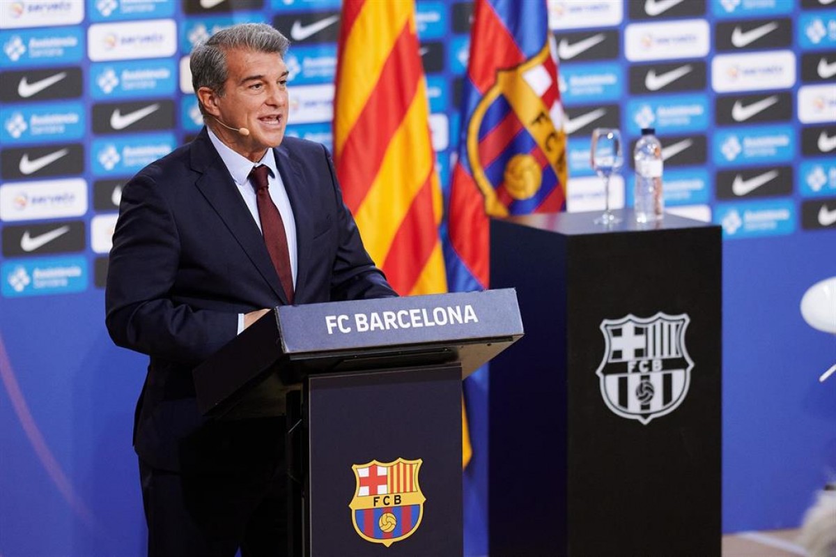 Joan Laporta, durant la roda de premsa - Europa Press