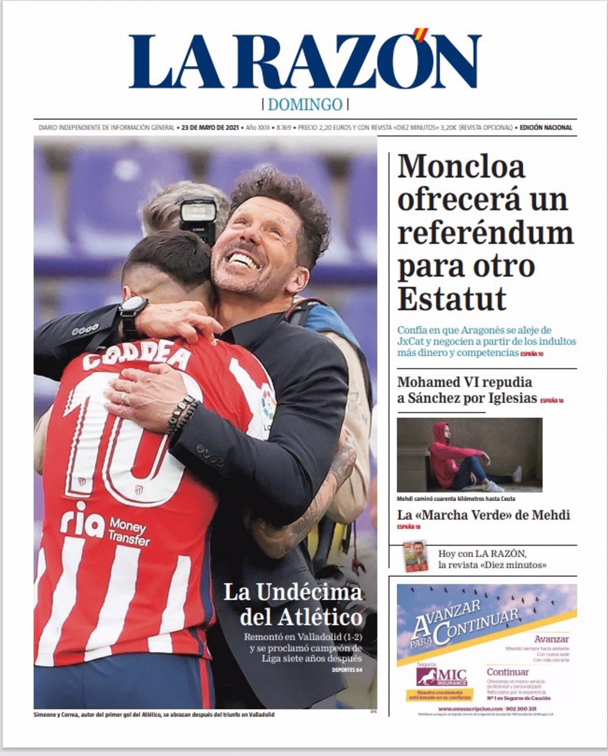 PORTADES | «La Moncloa oferirà un referèndum per a un altre Estatut», a «La Razón»