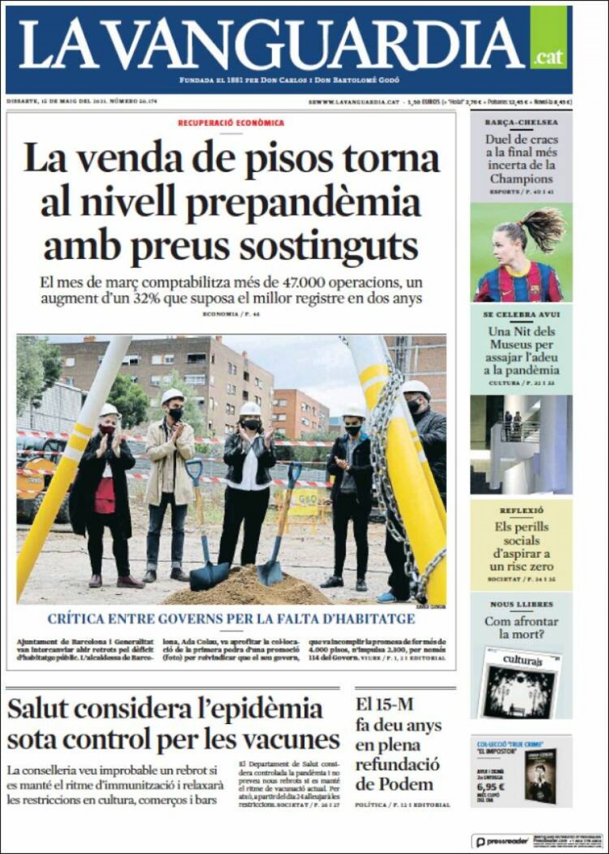 PORTADES | «Els ingressos per Covid cauen i remet el risc de rebrot», a l'«ARA»