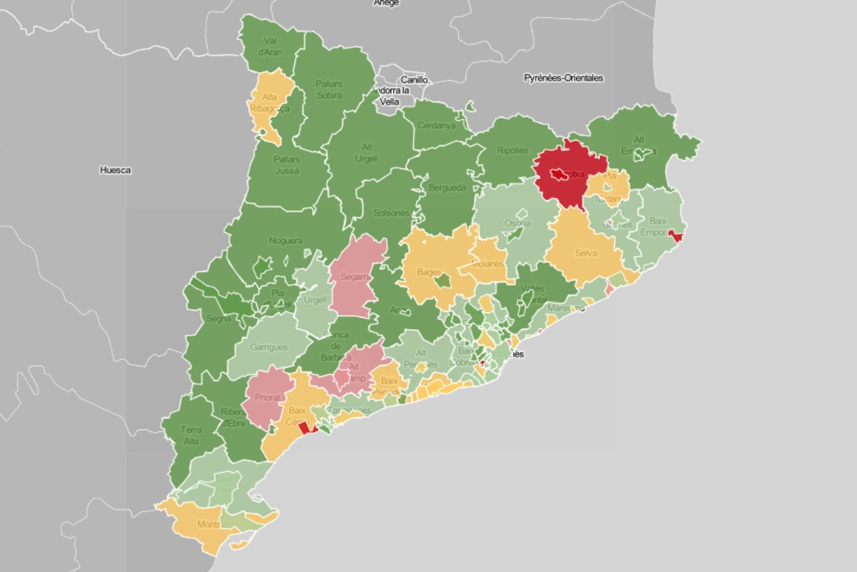 MAPES El 71% de comarques i dues de cada tres ciutats redueixen els contagis