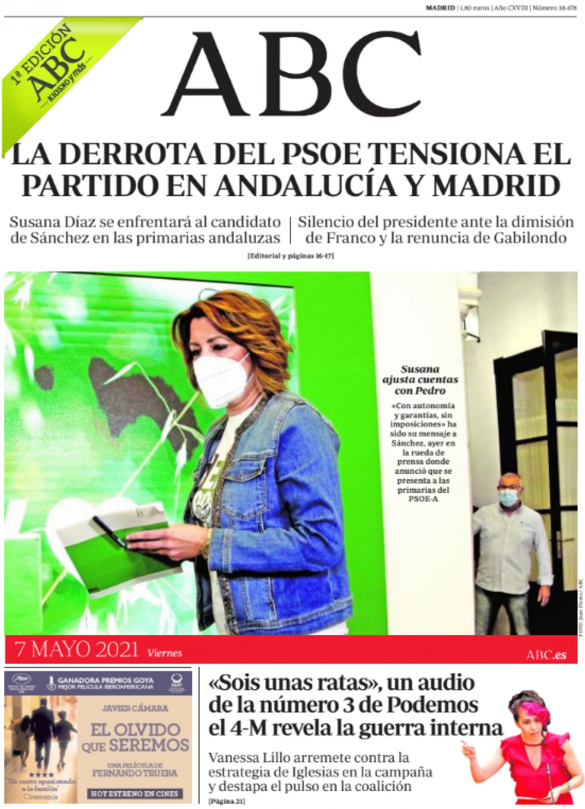 PORTADES | «El Suprem critica el pla del govern sense l'estat d'alarma», a «La Razón»