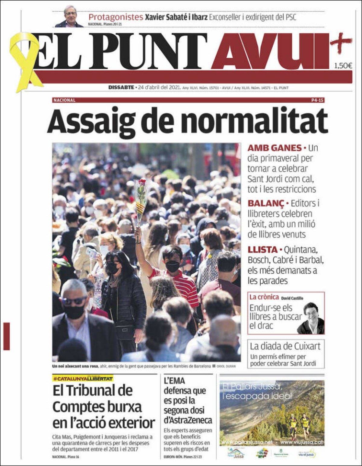 PORTADES | «Sant Jordi gairebé normal», a «El Periódico»
