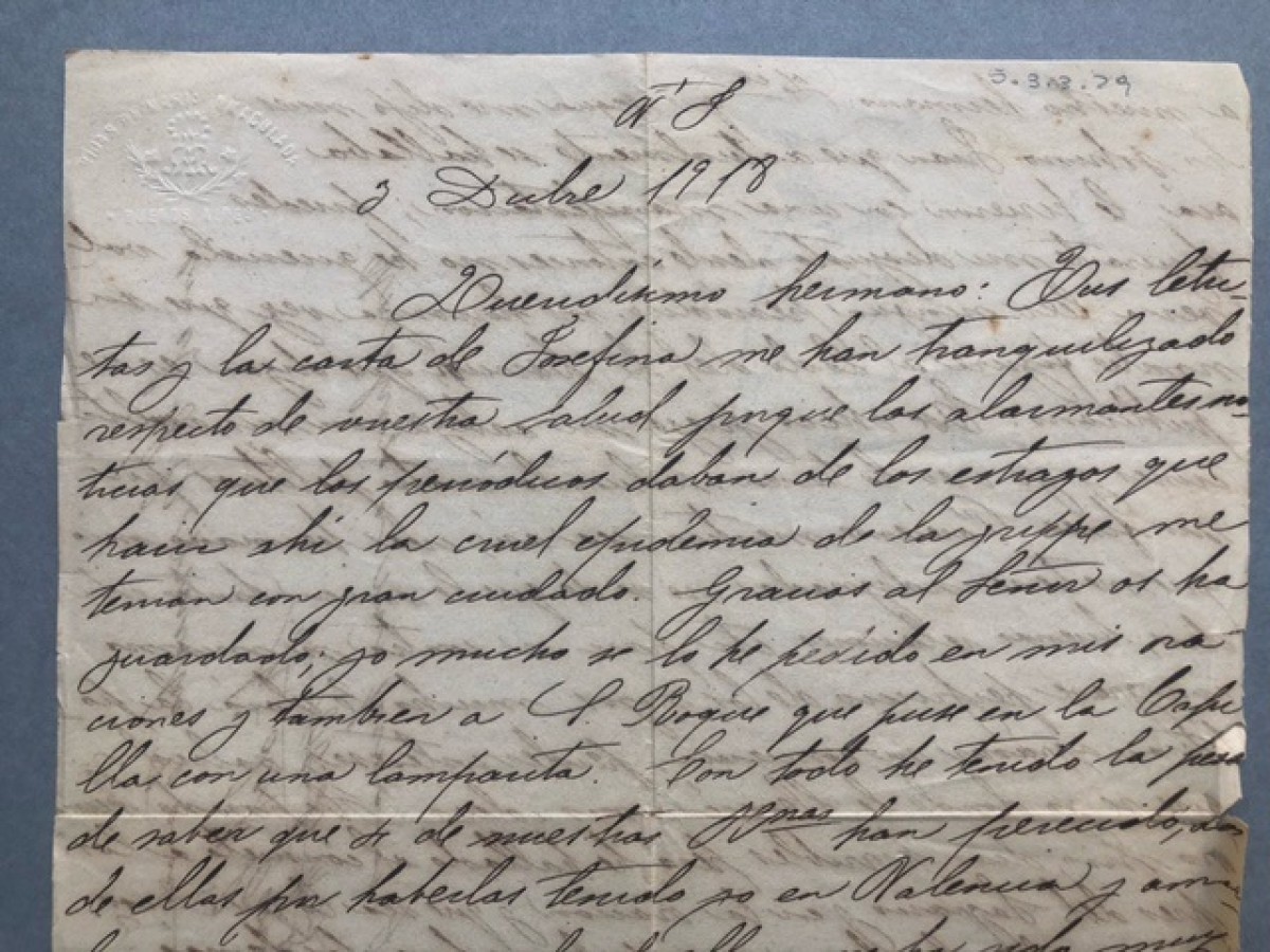 Maria de la Consolació Macià s'alegra en una carta al seu germà Josep que tota la família estigui sana enmig de la pandèmia del 1918. - Espai Macià