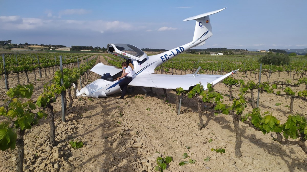 Una avioneta fa un aterratge d'emergència enmig d'unes vinyes del Penedès