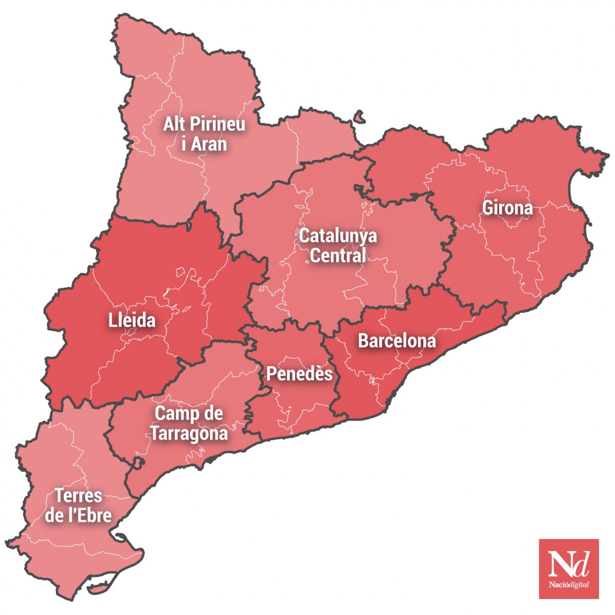 Així es divideix Catalunya en vegueries