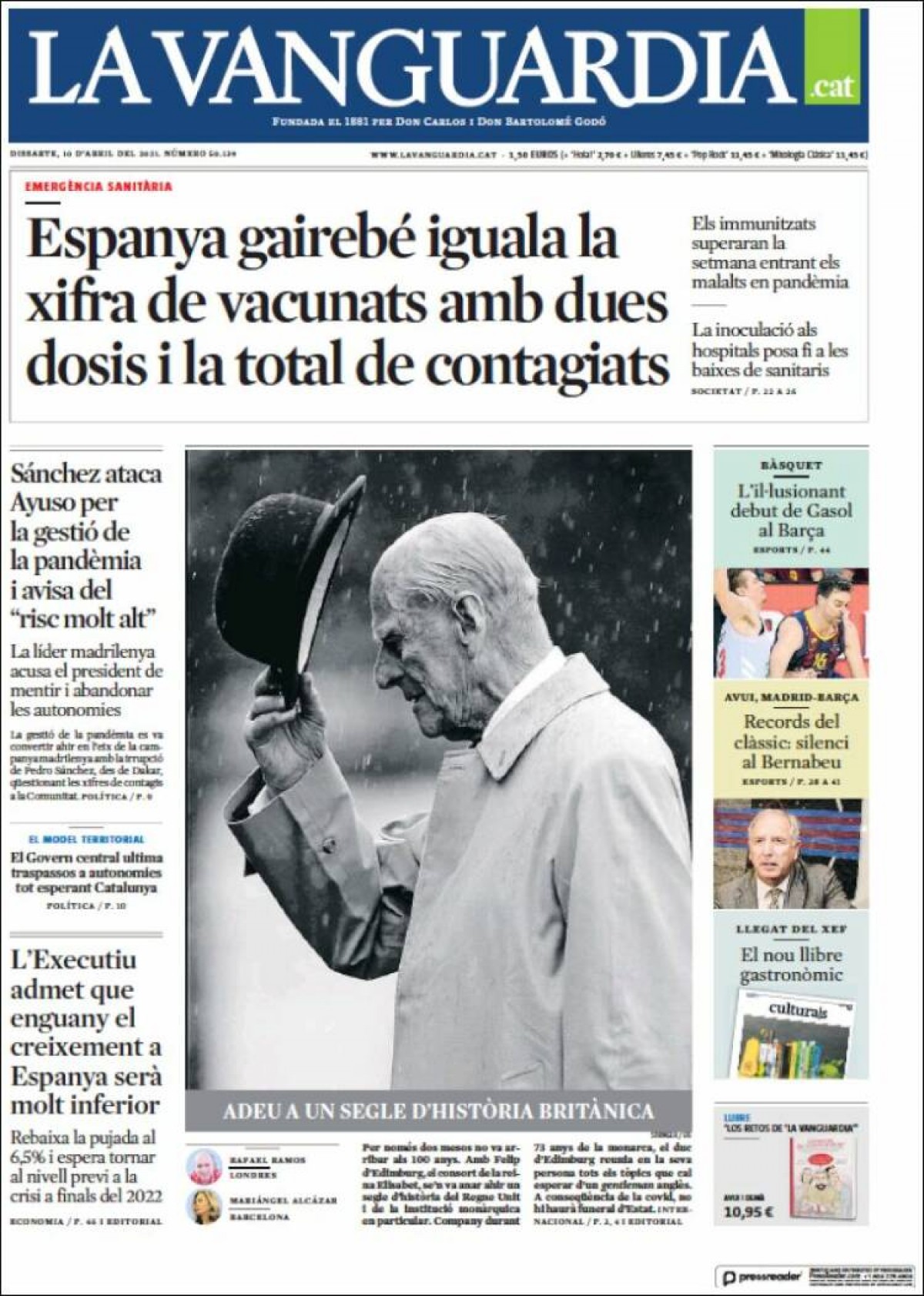 PORTADES «Espanya retarda la recuperació econòmica fins a finals del 2022», a «El Periódico»