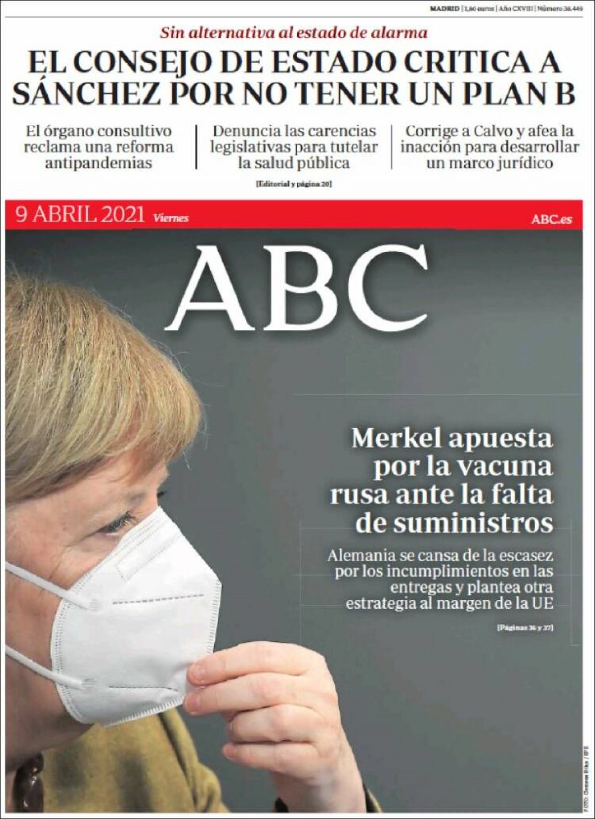 PORTADES «Desgavell europeu amb les vacunes», a l'«Ara»
