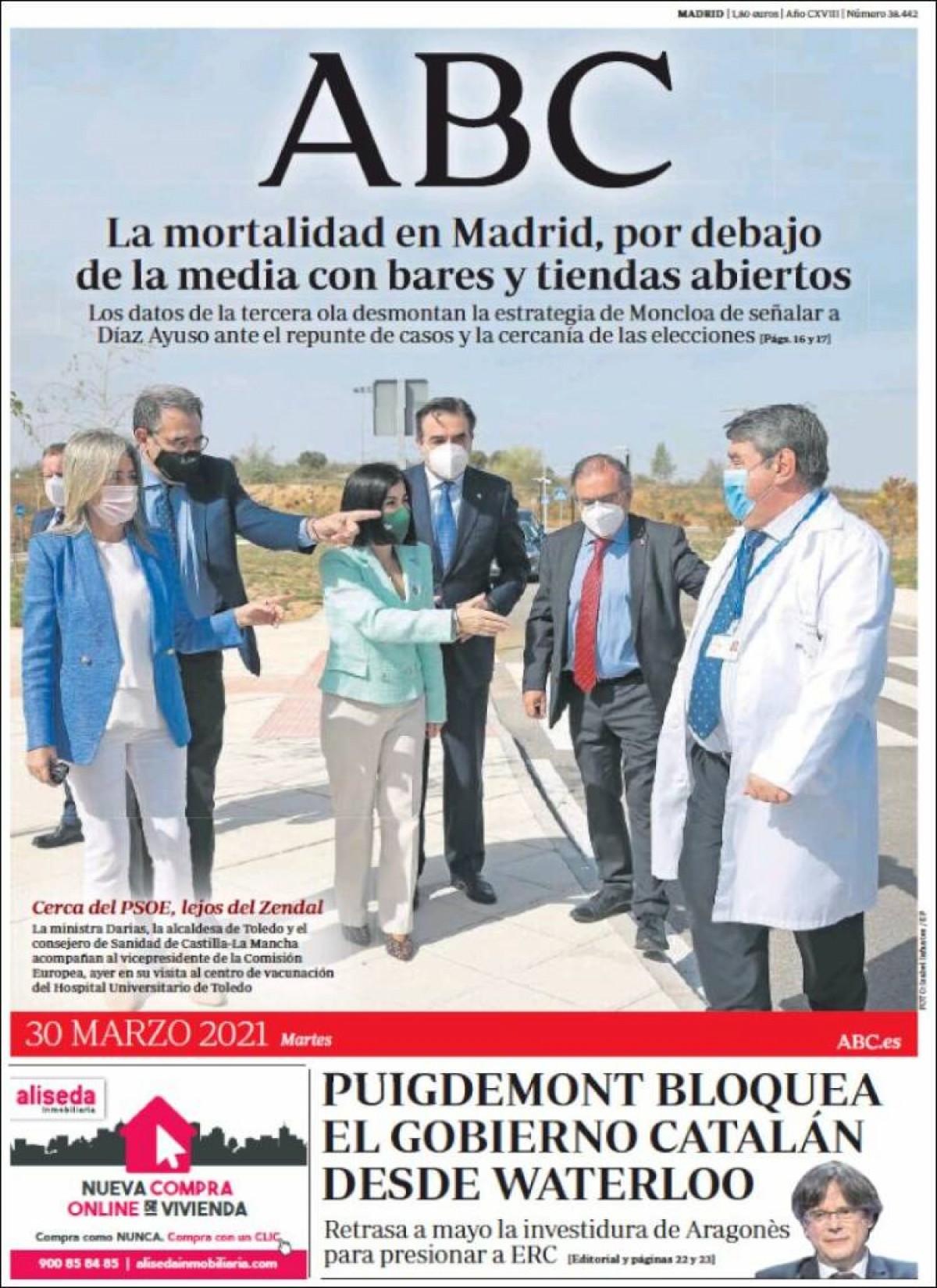 PORTADES «La mortalitat a Madrid, per sota de la mitjana amb bars i botigues oberts», a l'«ABC»
