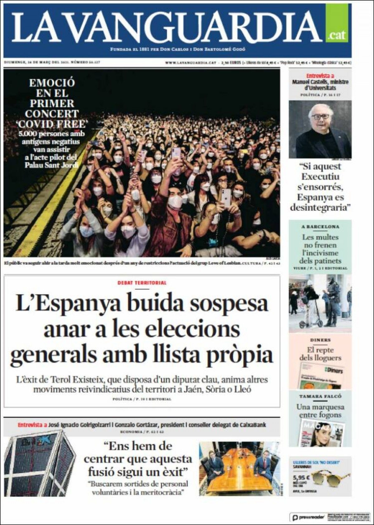 PORTADES «Catalunya, a la cua en renovables», a l'«Ara»