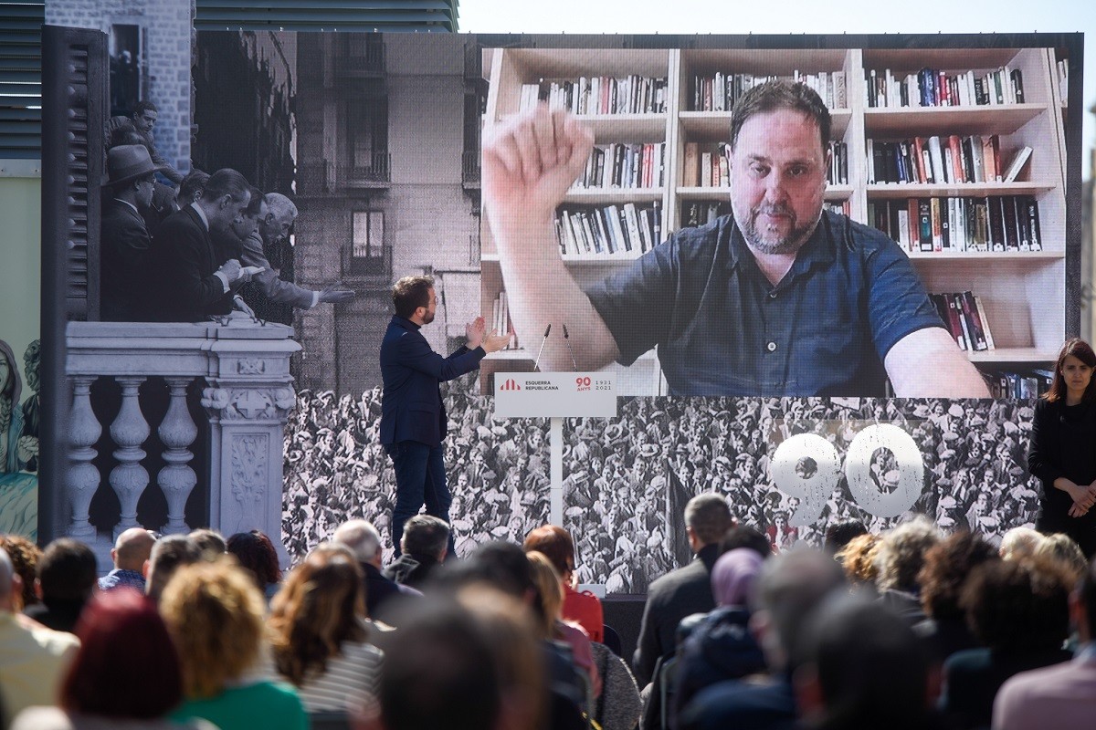 Pere Aragonès i Oriol Junqueras, en l'acte del 90è aniversari d'ERC - Marc Puig