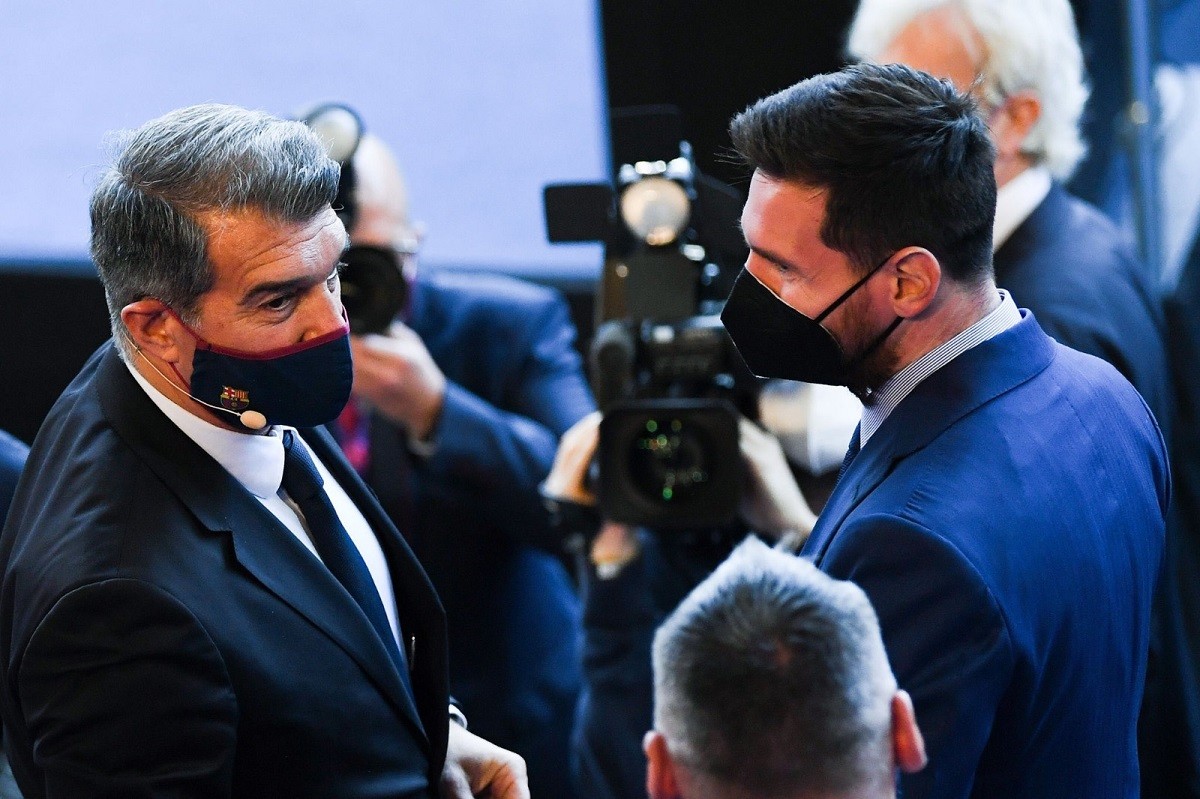 Joan Laporta i Leo Messi, aquesta tarda al Camp Nou. - 