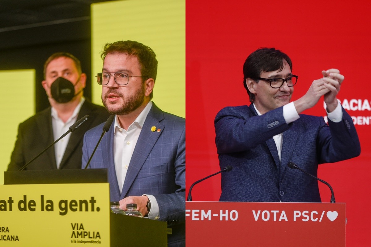 Pere Aragonès i Salvador Illa, en el moment de valorar el resultat de les eleccions - ERC / PSC