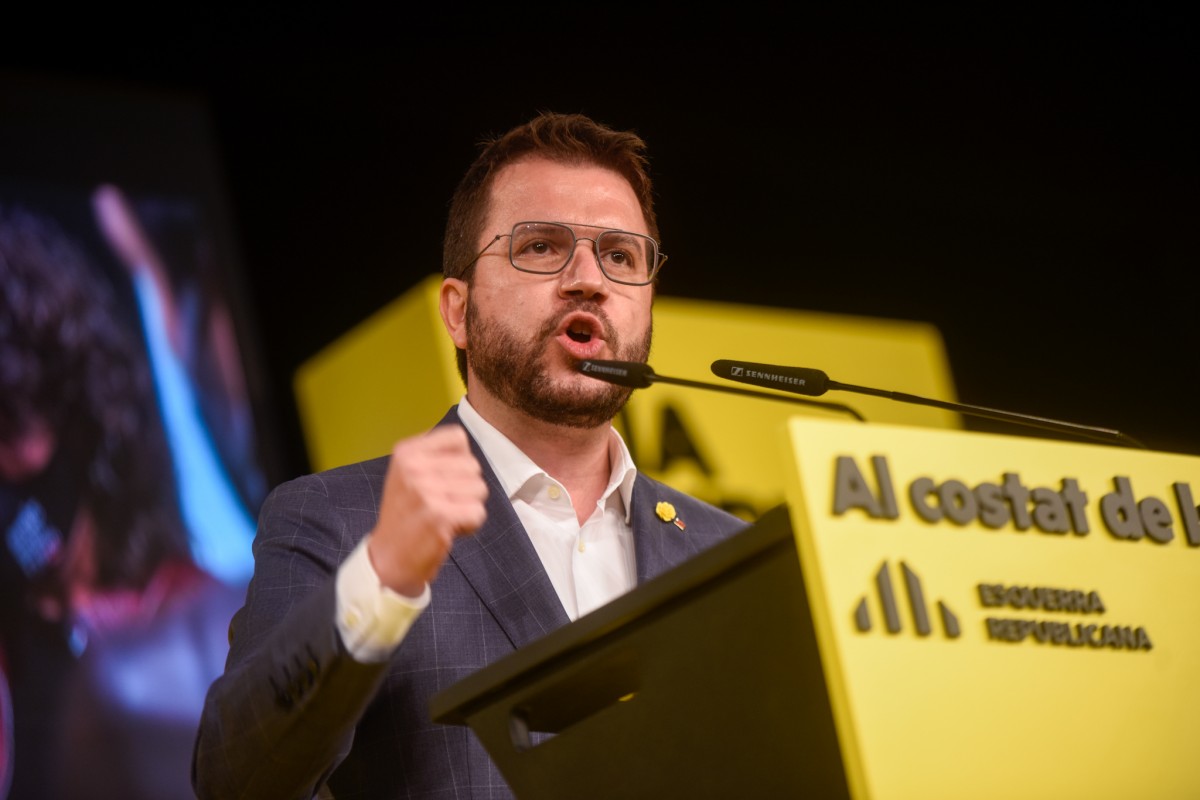 Pere Aragonès durant el míting a Terrasa.  - Cedida / ERC 