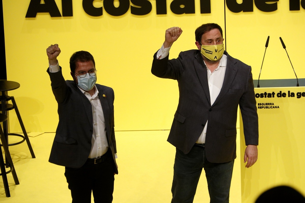 Pere Aragonès i Oriol Junqueras, al míting d'ERC a Badalona - ACN