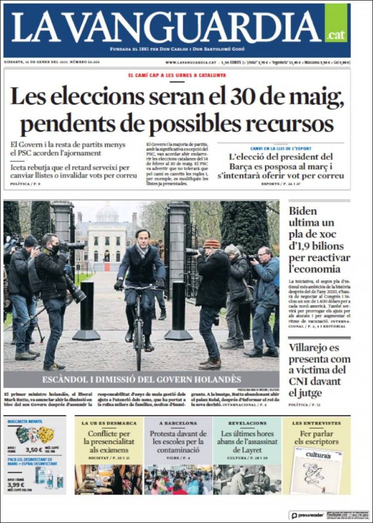 PORTADES «Eleccions el 30-M, per ara», a «El Periódico»