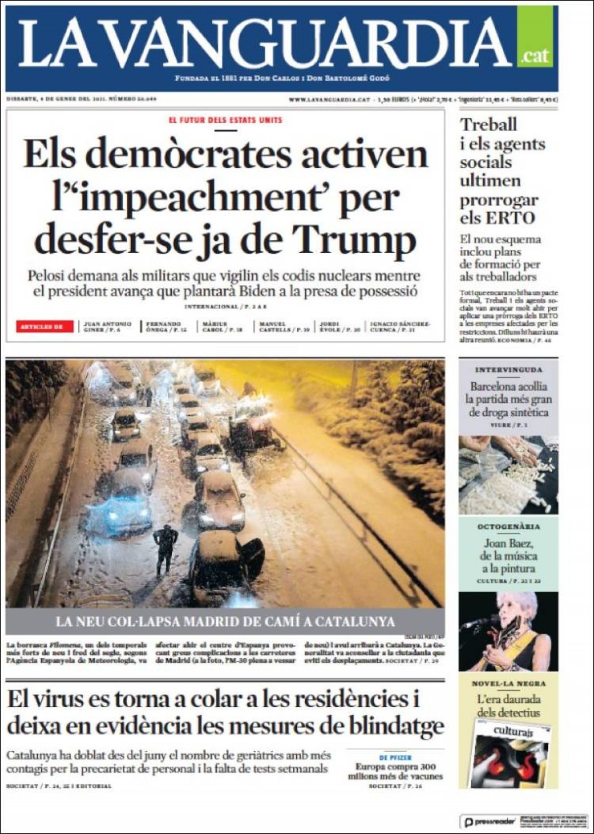 PORTADES «Creix el ritme de vacunació en un context d'augment de contagis», a l'«Ara»