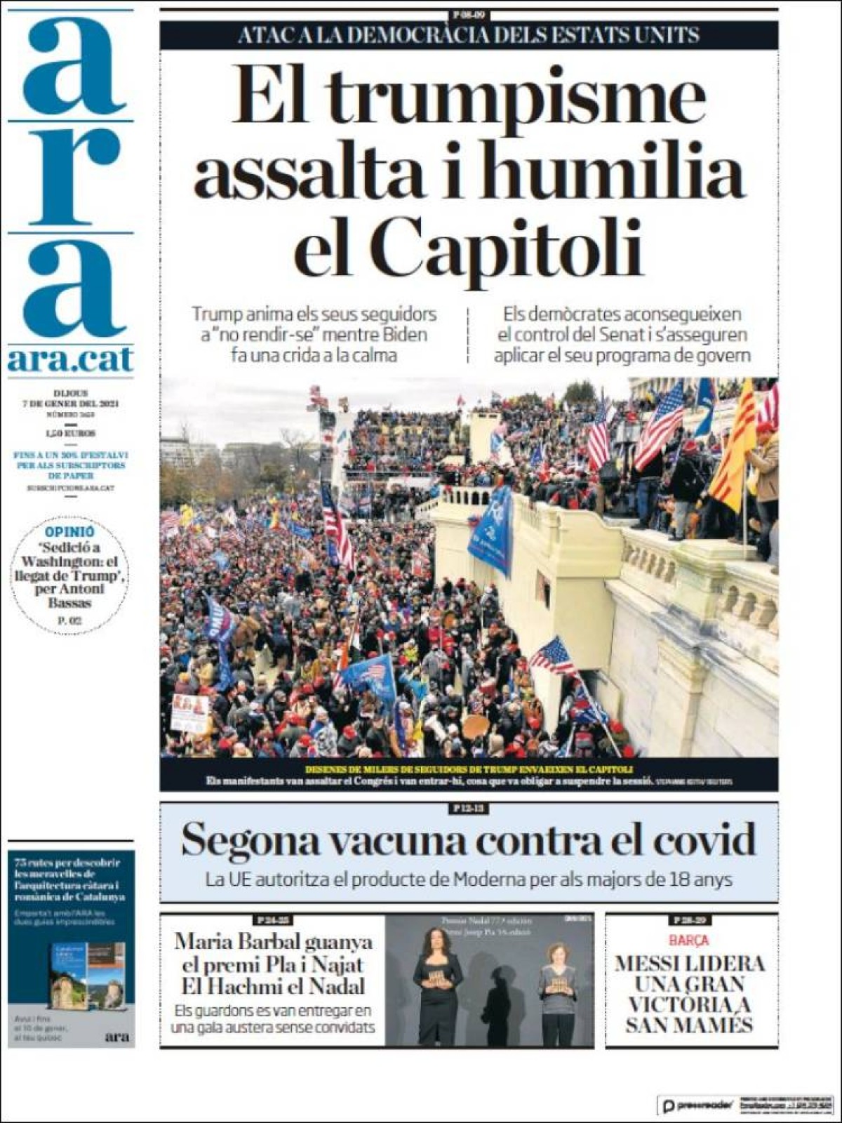 PORTADES Les imatges històriques al Capitoli dels Estats Units monopolitzen la premsa
