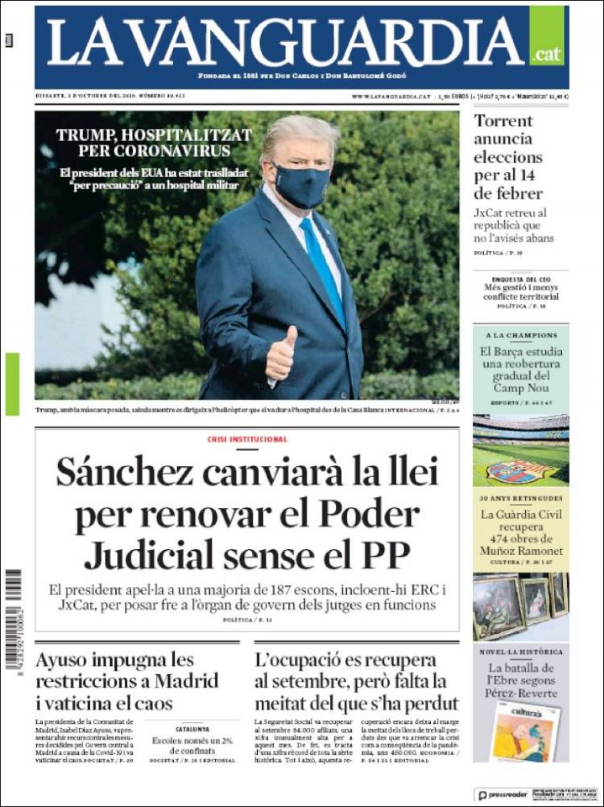 PORTADES La premsa, pendent del tancament de Madrid