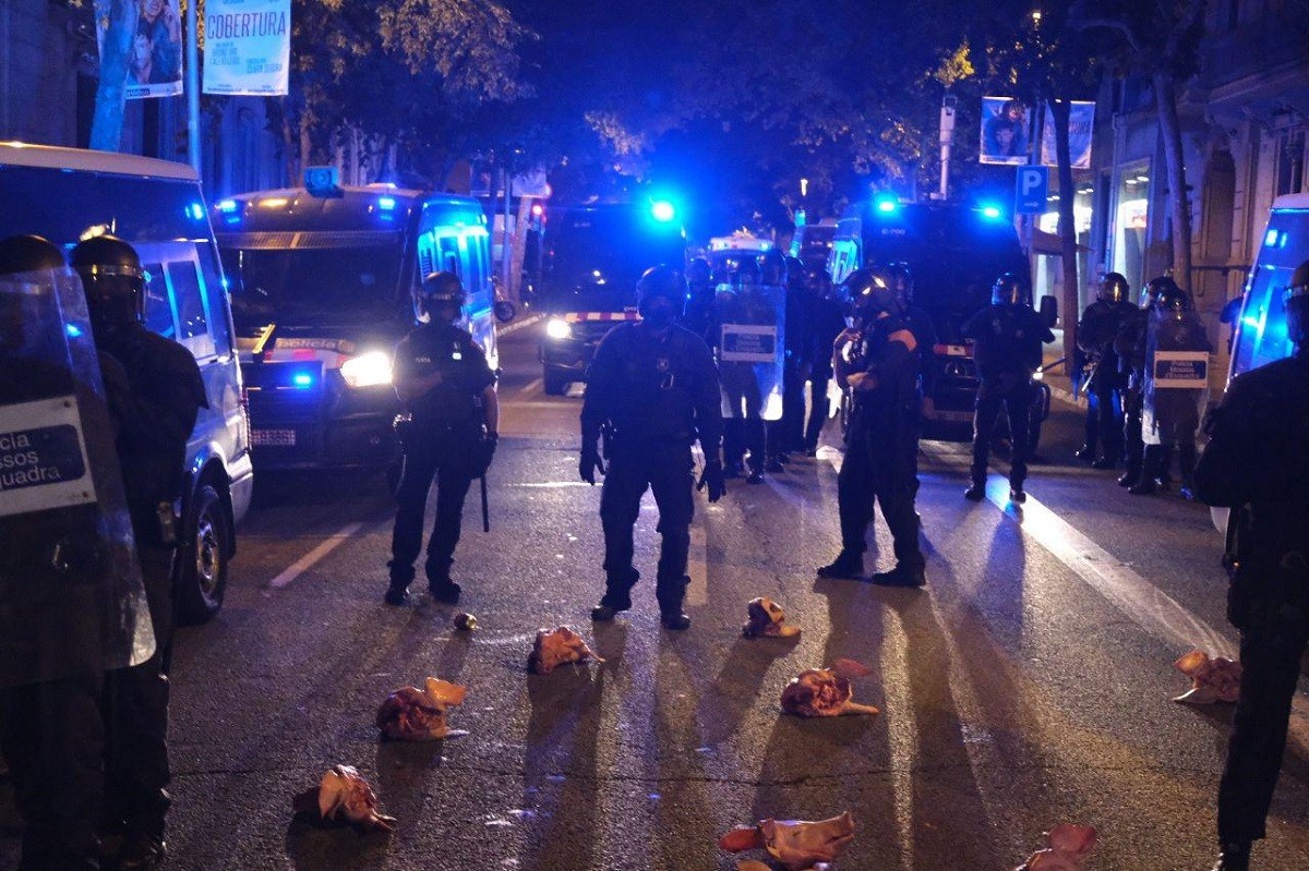 Llançament de caps de porc contra la línia policial a Barcelona. - Ricard Novell