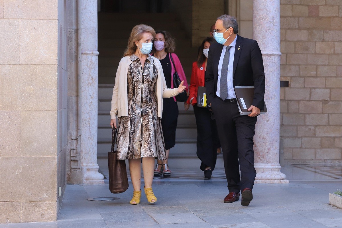 Quim Torra i Mariàngela Vilallonga, abans de la reunió del Govern de l'1 de setembre del 2020.  - Govern
