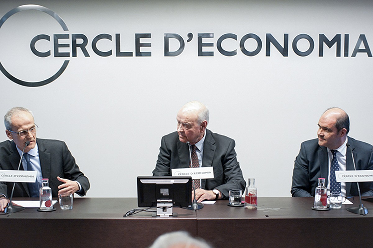 Carles Sumarroca Coixet i Carles Sumarroca Claverol en un acte del Cercle d'Economia. - ND