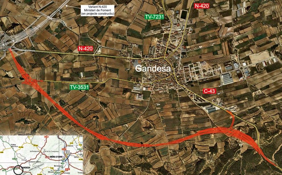 La variant de la C-43 a Gandesa, sobre el mapa