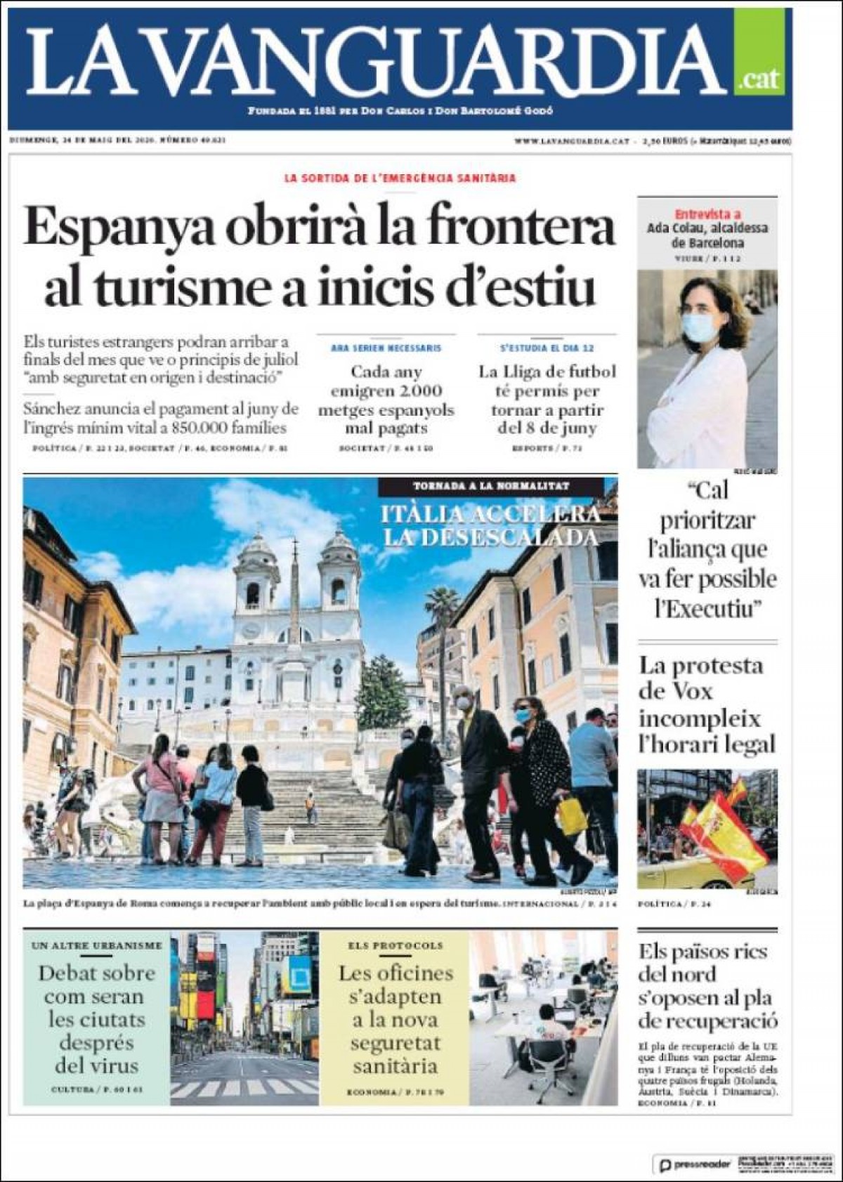PORTADES L'obertura d'Espanya al turisme al juliol, principal tema del dia