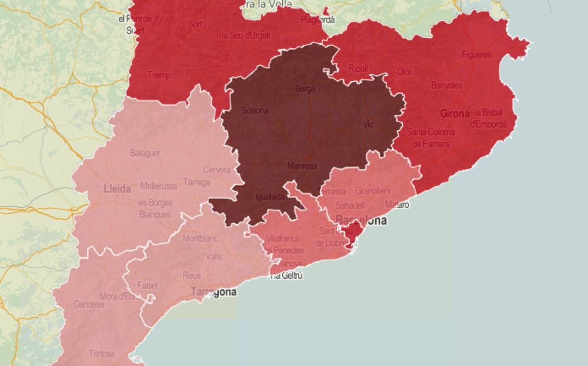 Mapa de les regions sanitàries, en funció de la incidència del coronavirus. - 