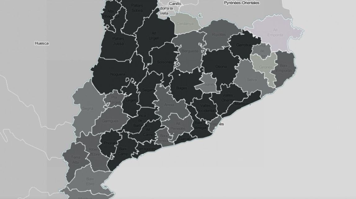 Mapa comarcal de Catalunya, segona la intensitat de les infraestructures com a problemàtica. - 