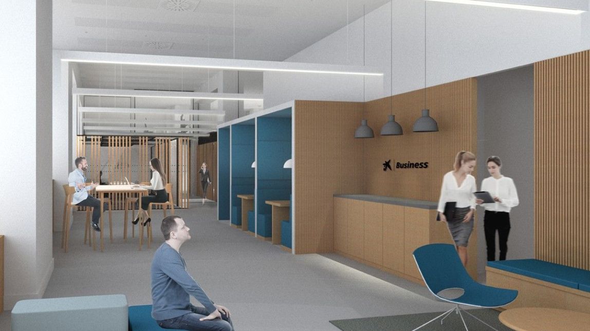 Projecció de com quedaran els baixos de Cal Jorba amb el centre de CaixaBank - CaixaBank