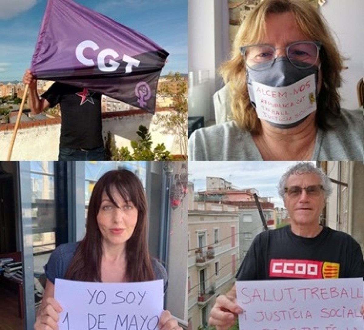 Un Primer de Maig amb els carrers buits i a través de les xarxes i balcons