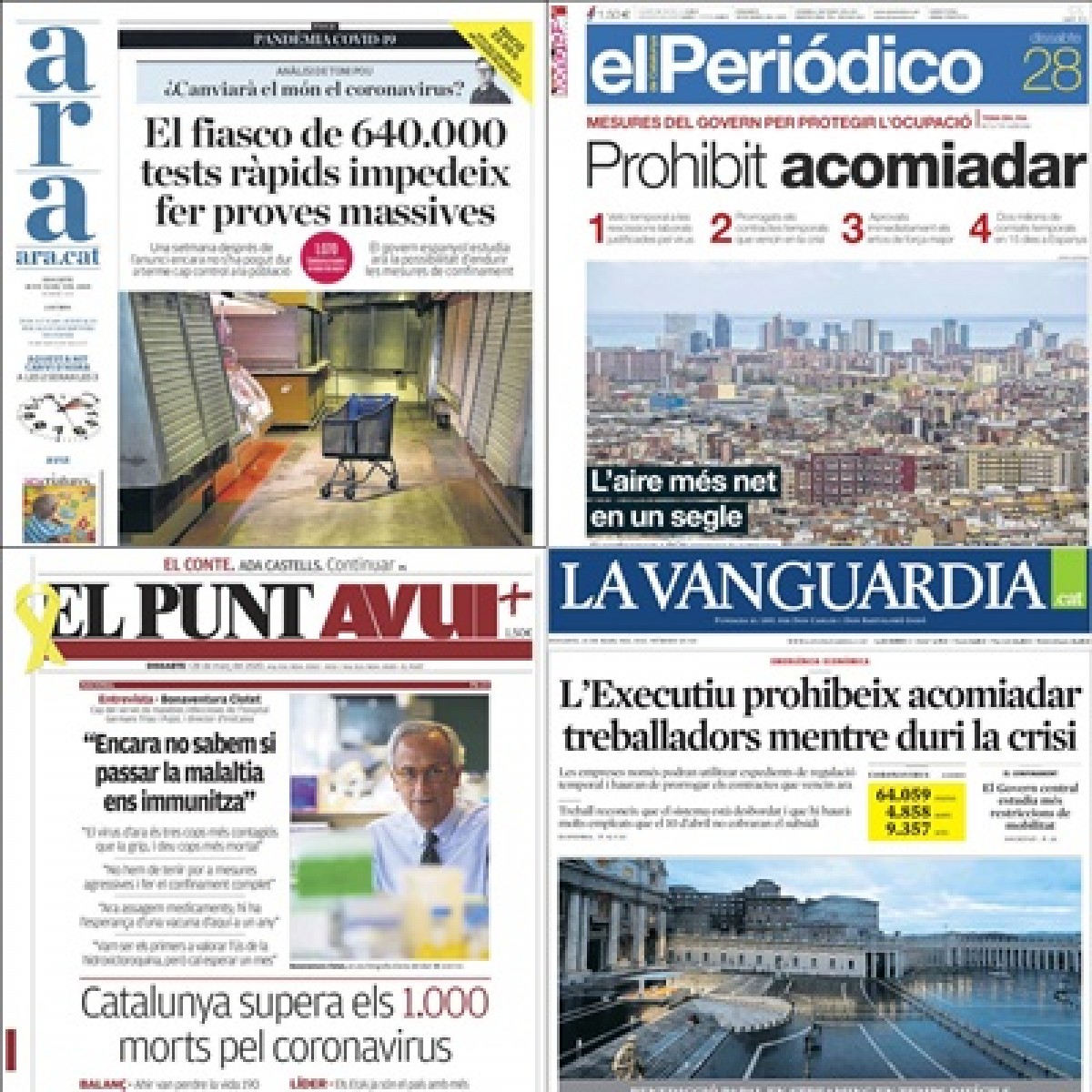 PORTADES «Els fiascos de 640.000 tests ràpids impedeix fer proves massives», al diari «Ara»