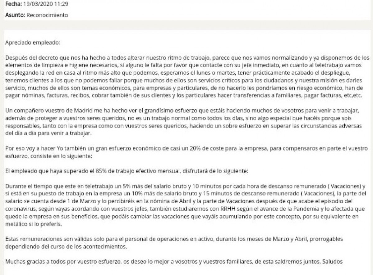 Mail enviat als treballadors de MST - 