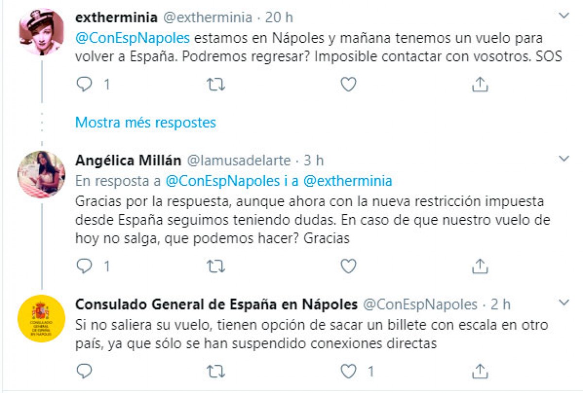 El consolat d'Espanya a Nàpols dona consells per sortejar la prohibició de volar des d'Itàlia