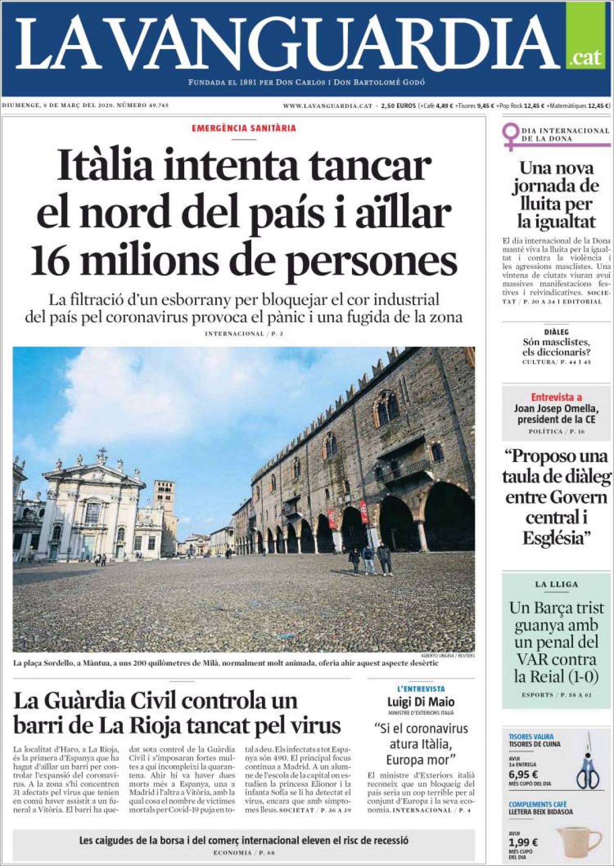PORTADES «El virus que bloqueja el món», a «El País»