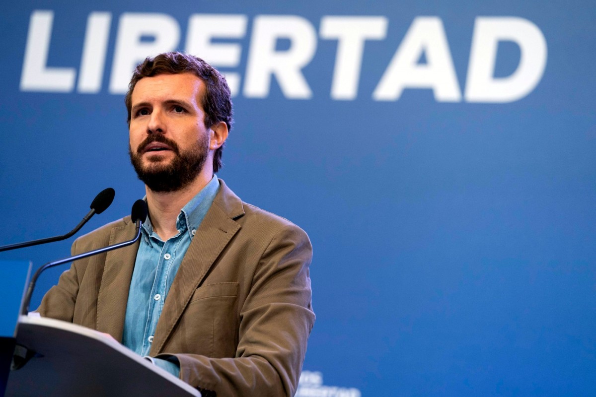 El president del PP, Pablo Casado, durant el míting electoral al municipi biscaí de Santuritzi - ACN