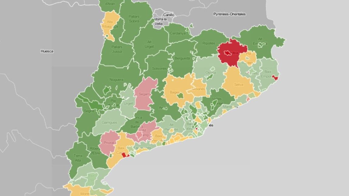 MAPES El 71% de comarques i dues de cada tres ciutats redueixen els contagis