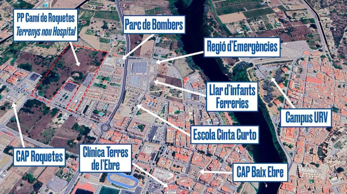 El mapa d'equipaments que mostra Junts per defensar el nou hospital.
                                                                             |
                                Cedida - |
                                Cedida
