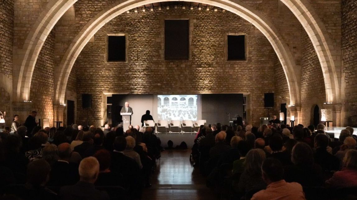 El president de la Fundació Congrés de Cultura Catalana, Agustí Alcoberro, durant l'acte d'aquest dijous al Saló del Tinell de Barcelona
                                                                             |
                                Ricard Novella - |
                                Ricard Novella