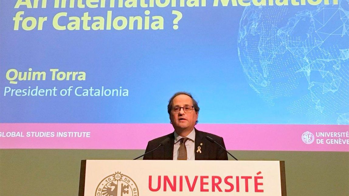 Torra alerta des de Ginebra que el cas català pot «empitjorar» sense mediació internacional