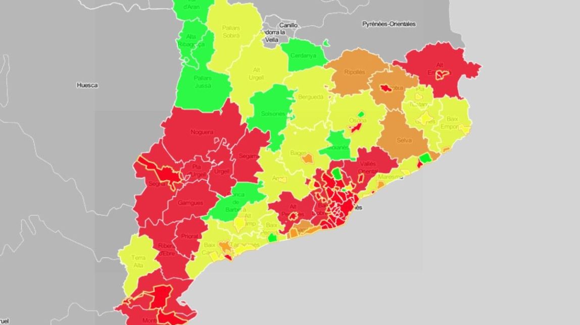 MAPES El risc de rebrot ja és alt a 16 comarques i 38 ciutats catalanes