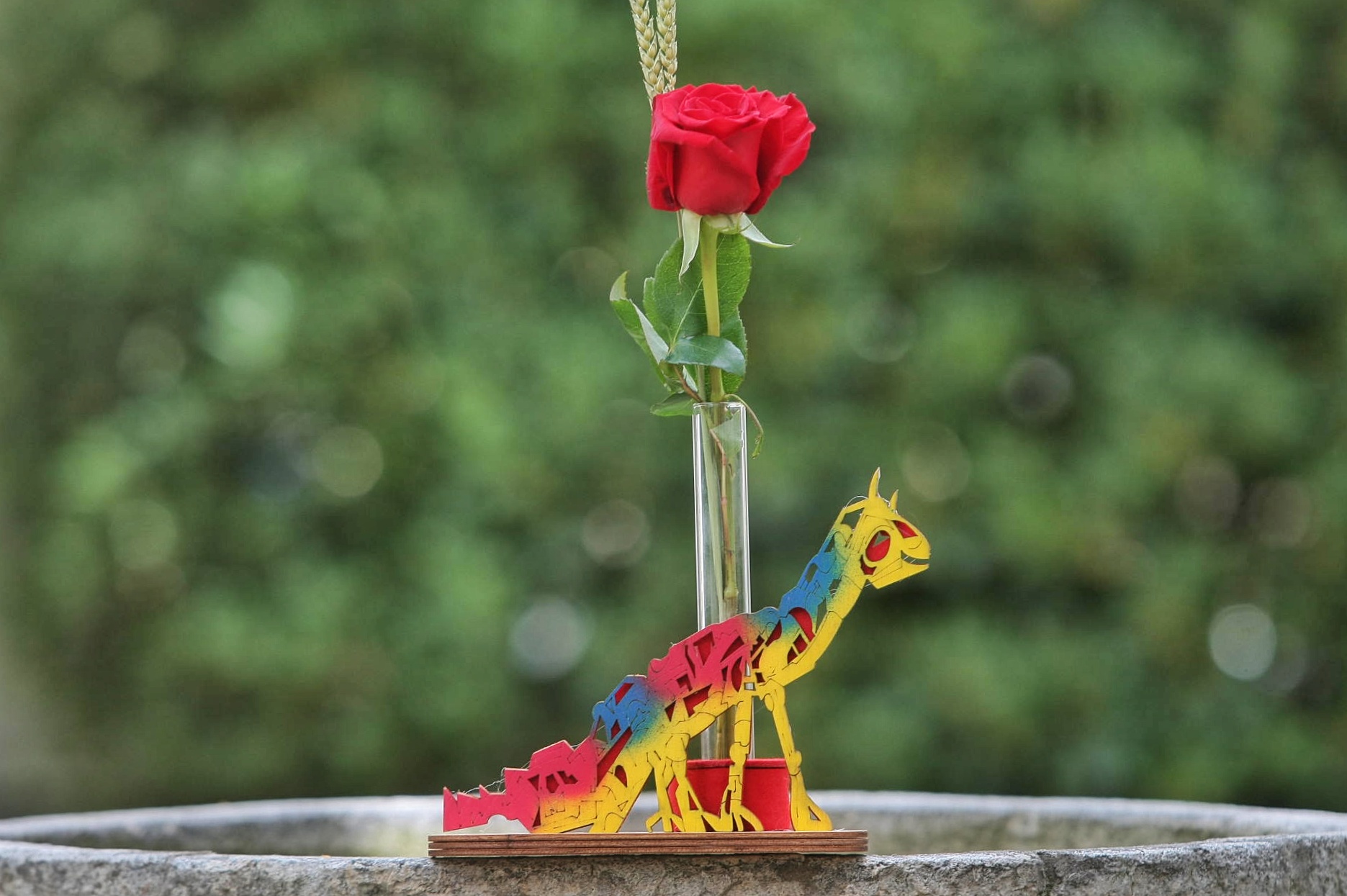 Un dinosaure amb una rosa per celebrar Sant Jordi a Terrassa