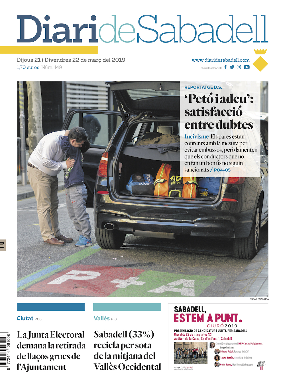 En portada: ''Petó i adeu': satisfacció entre dubtes'