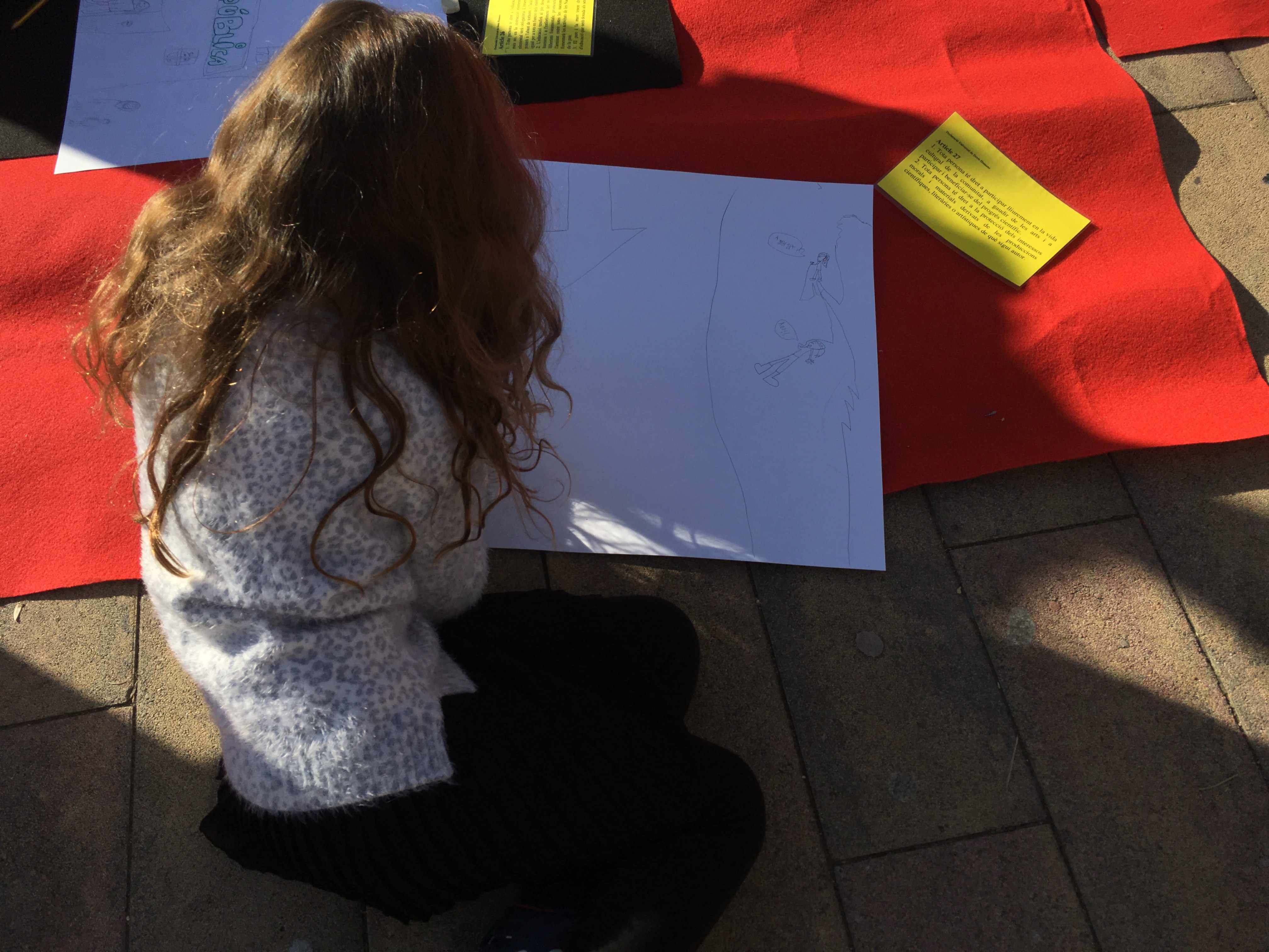 Matí d'aprenentatge sobre els drets humans a la plaça del Pi