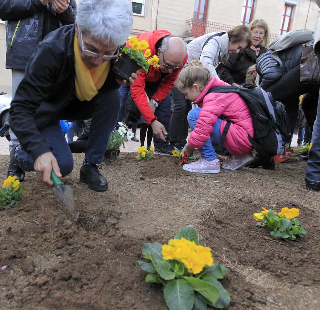 Flors i llaços grocs pels presos a la Plaça Vallès