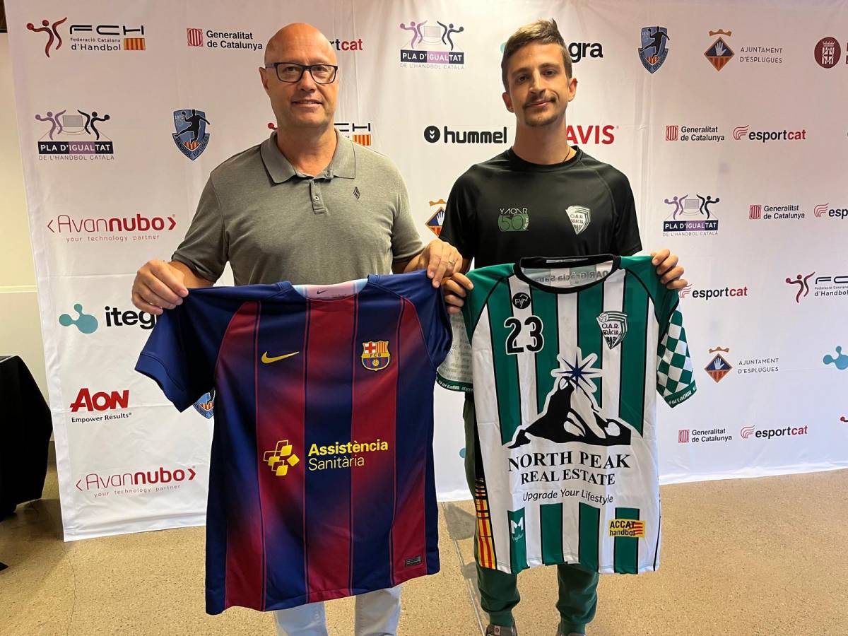 Els representants de blaugrana i graciencs, en el sorteig - Federació Catalana Handbol Els representants de blaugrana i graciencs, en el sorteig
