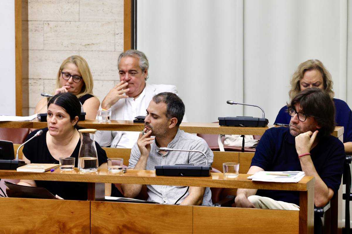 Els tres regidors de la Crida per Sabadell, a primera fila, amb l`extrema dreta i la regidora del PP, al fons - Juanma Peláez Els tres regidors de la Crida per Sabadell, a primera fila, amb l`extrema dreta i la regidora del PP, al fons